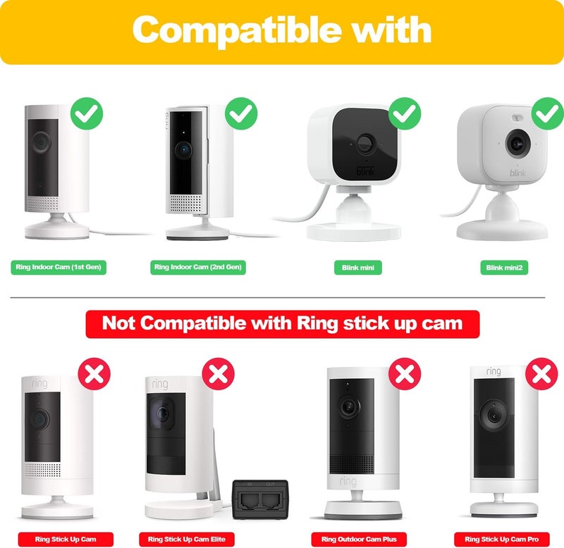 iTODOS 2 Pack Ring Indoor Cam Adhesive Wall Mount Bracket,Strong VHB Stick On,No Drilling Camera Mount for Ring,Two Ways Installation with Tape and Screws - Image 2